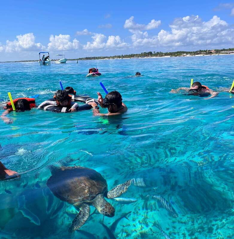 SNORKEL IN TULUM REEF, BOAT RIDE AND CALETA - Tulum by sea: panoramic ruins views plus two seaside temple sightings